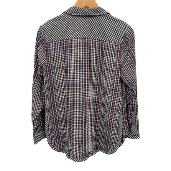 J Jill Button Front Shirt Womens Small Black White Red Plaid 100% Cotton Flannel - Picture 2 of 5